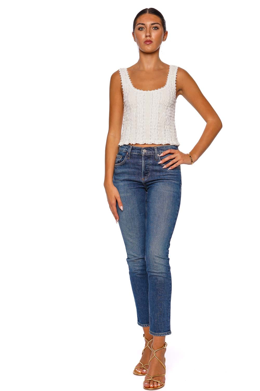 Waimari White Cropped Sleeveless Knit Top