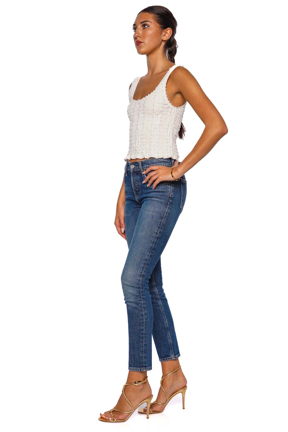 Waimari White Cropped Sleeveless Knit Top