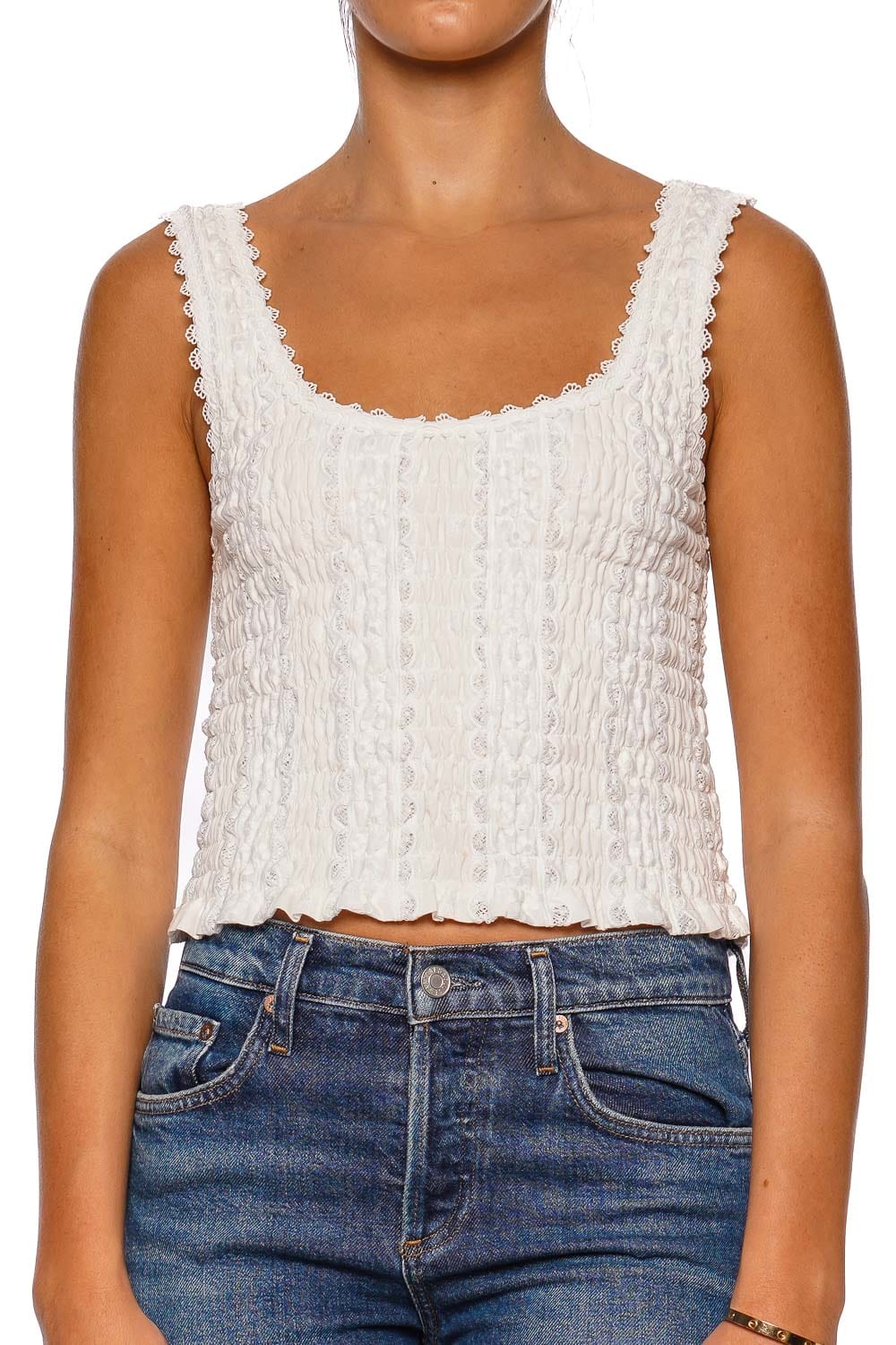 Vela White Lace Trim Knit Top