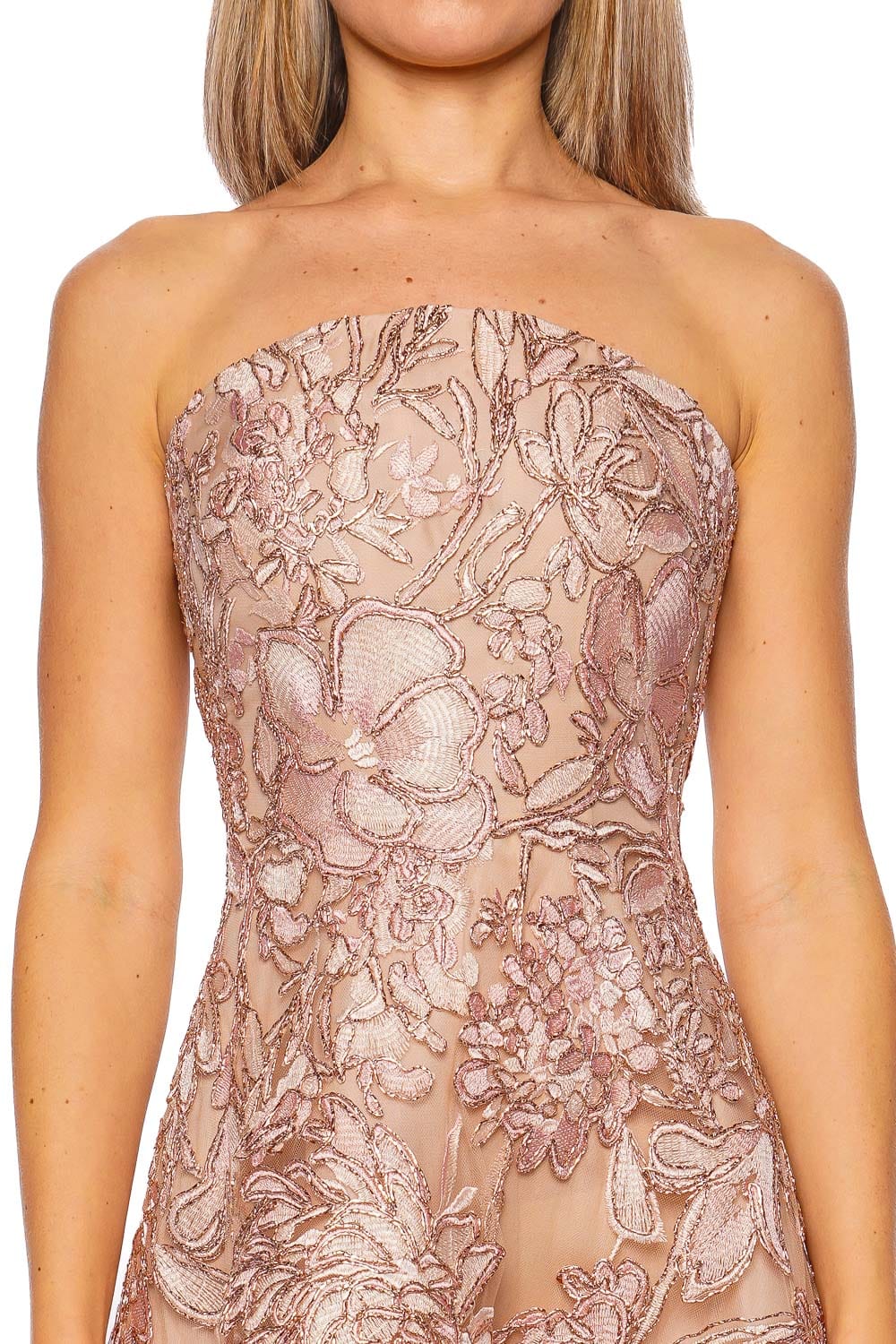 Naeem Khan Pink Multi Raffia Strapless Midi Dress