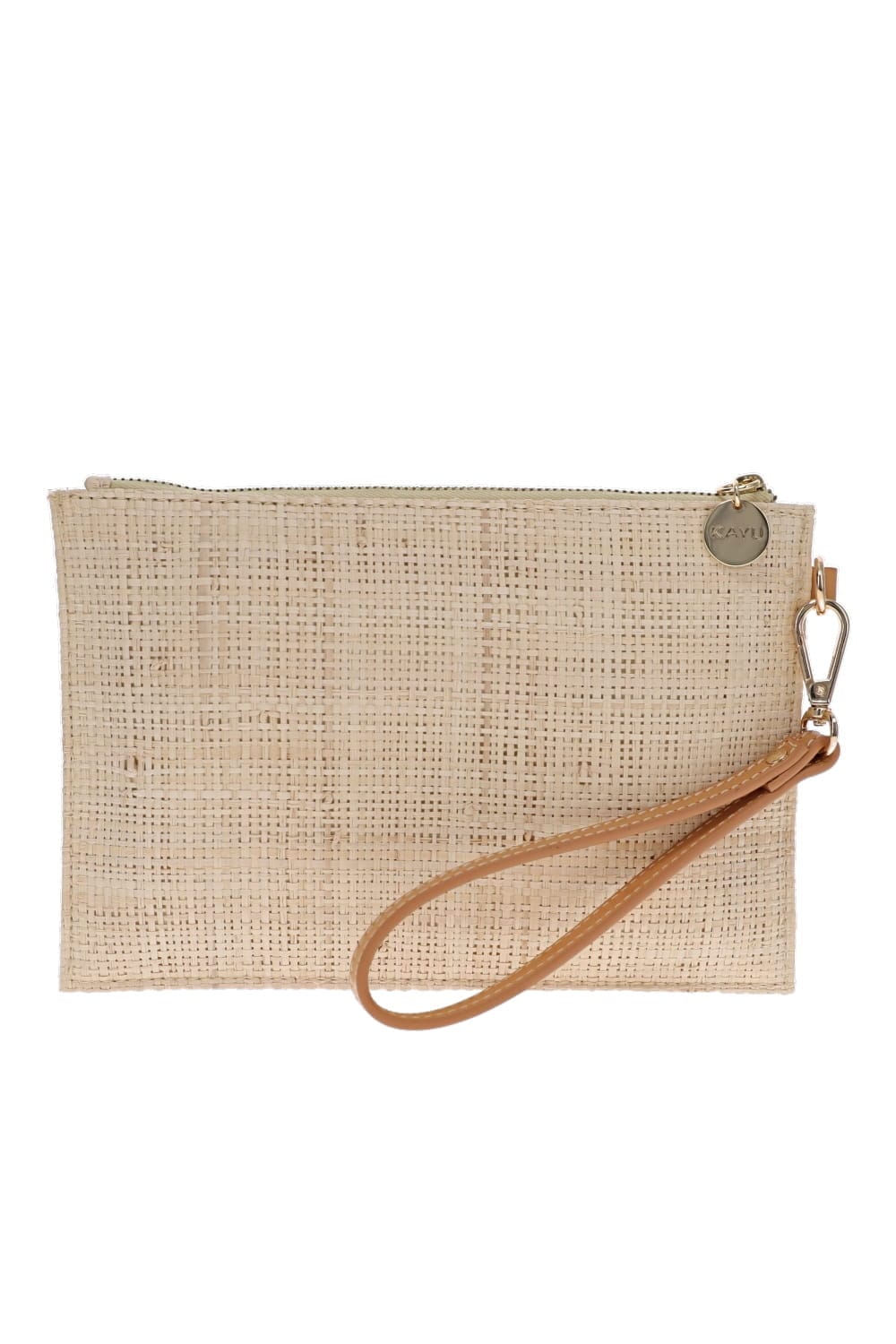 KAYU Monstera Clutch Raffia Natural and Green Embroidered Bag