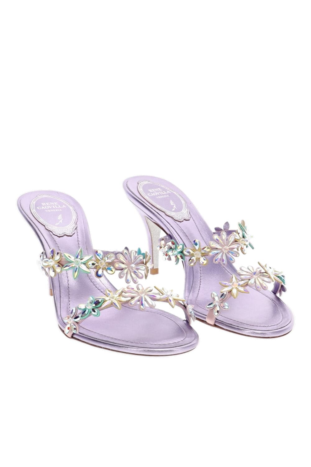 RENE CAOVILLA Eva Lilac Flower Crystal Embellished Mule