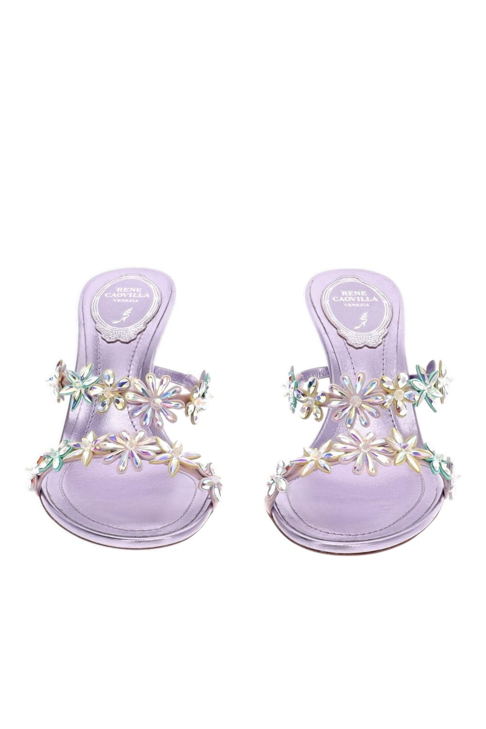 RENE CAOVILLA Eva Lilac Flower Crystal Embellished Mule