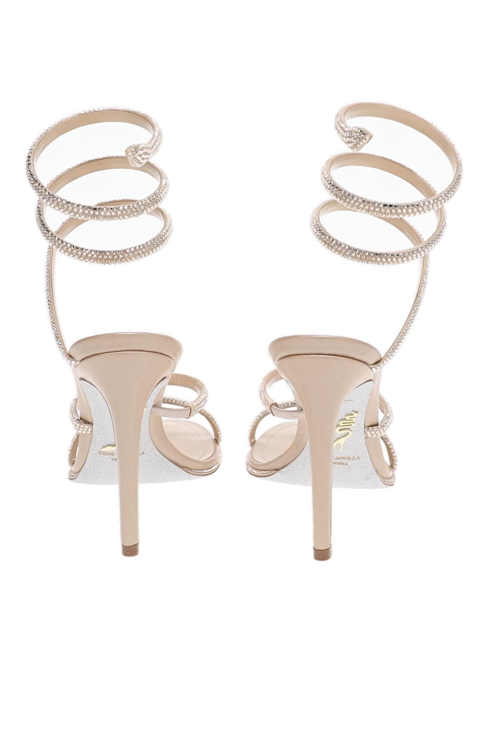 RENE CAOVILLA Beige Golden Shadow Crystal Wrap Heel Sandals