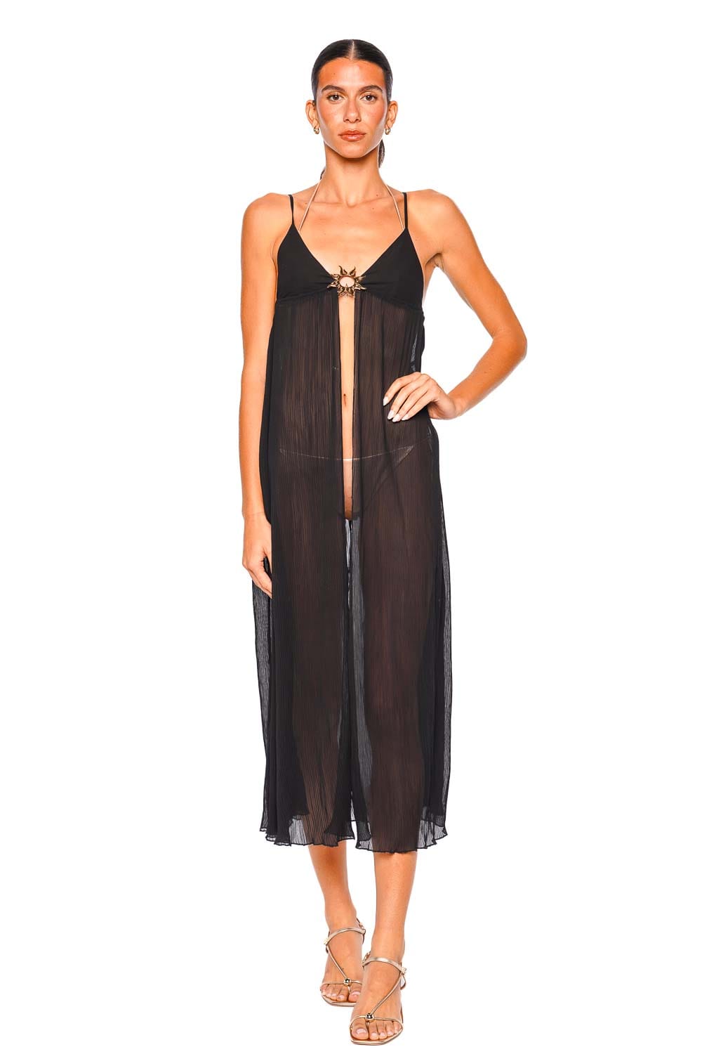 Leslie Amon Ethereal Black Pleated Midi Dress