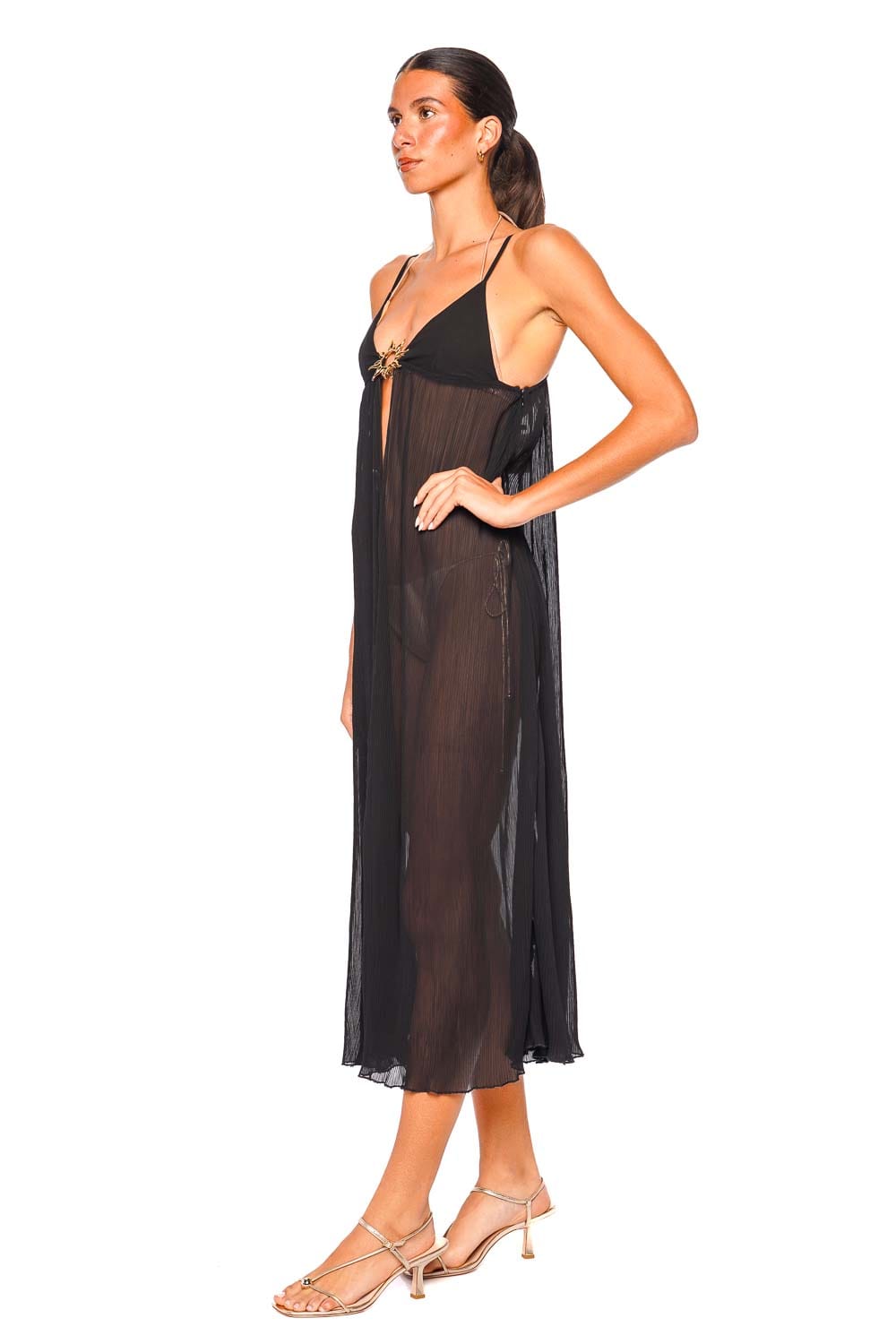 Leslie Amon Ethereal Black Pleated Midi Dress
