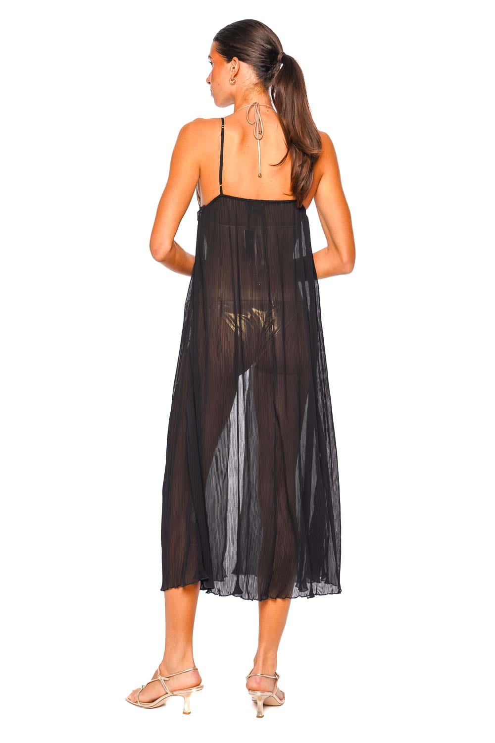 Leslie Amon Ethereal Black Pleated Midi Dress