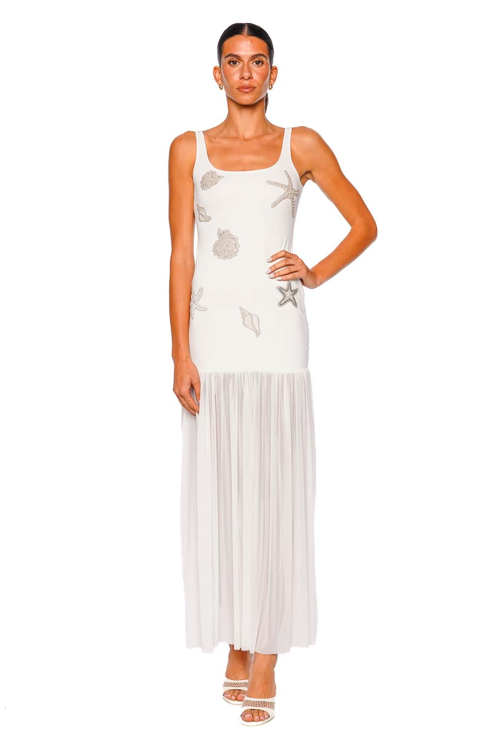 Leslie Amon Flow White Sleeveless Maxi Dress