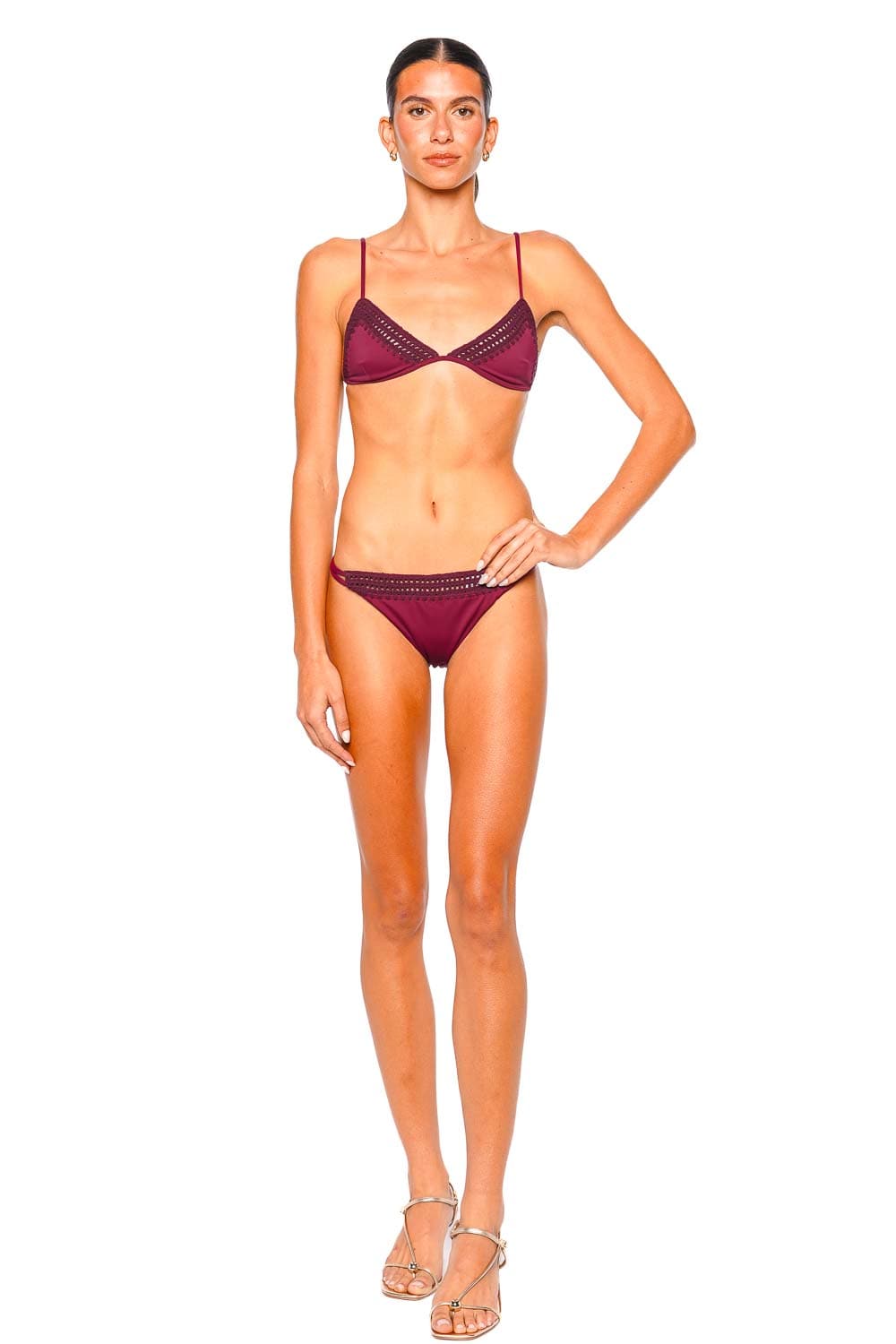 Leslie Amon Garis Trim Deep Red Bikini Bottom