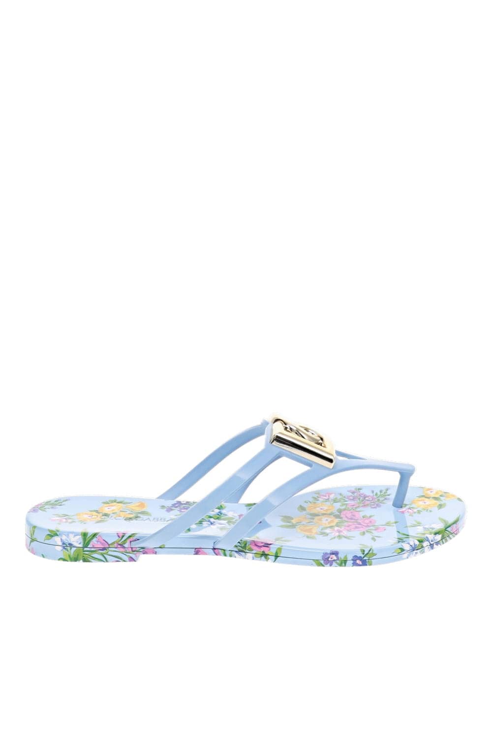 Dolce & Gabbana Beachwear Logo Celeste Floral Thong Sandal