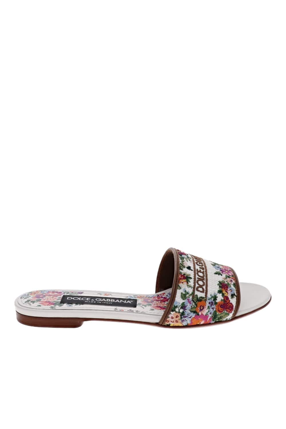 Dolce & Gabbana Floral Embroidered Flat Slides White Multi