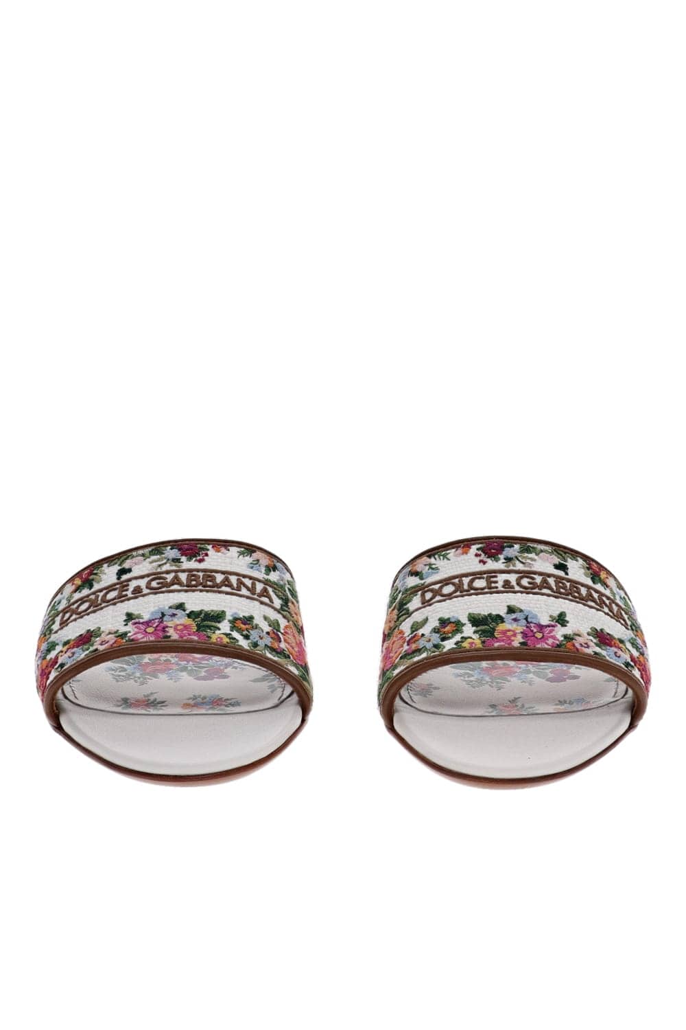 Dolce & Gabbana Floral Embroidered Flat Slides White Multi