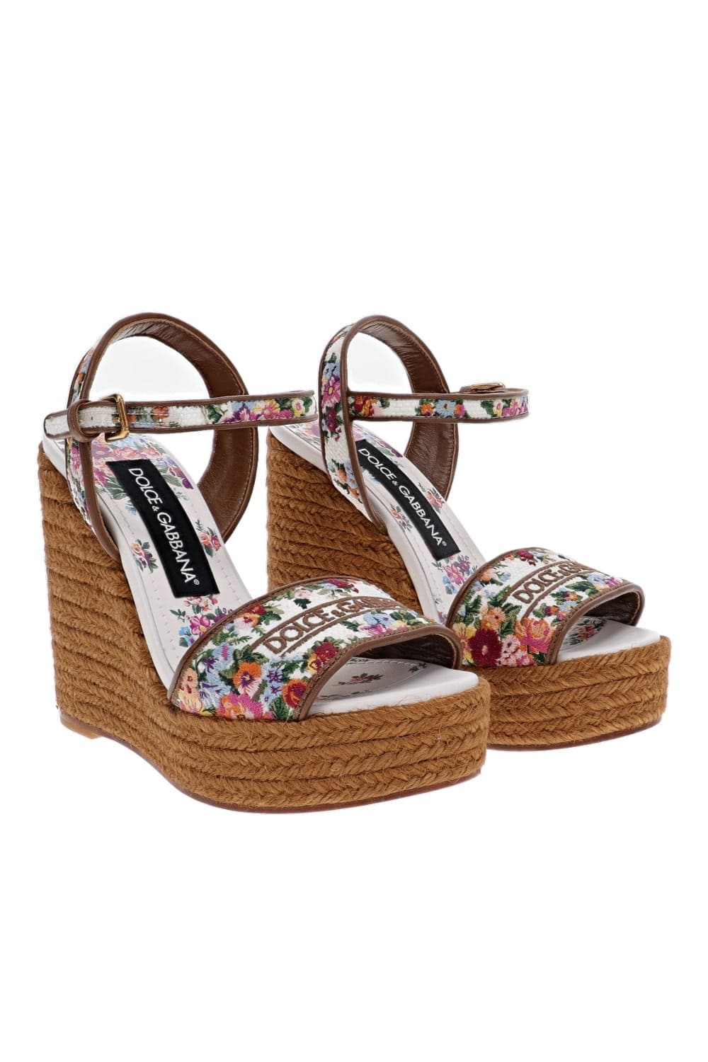 Dolce & Gabbana Floral Wedge Sandals White Multi Platform Espadrilles