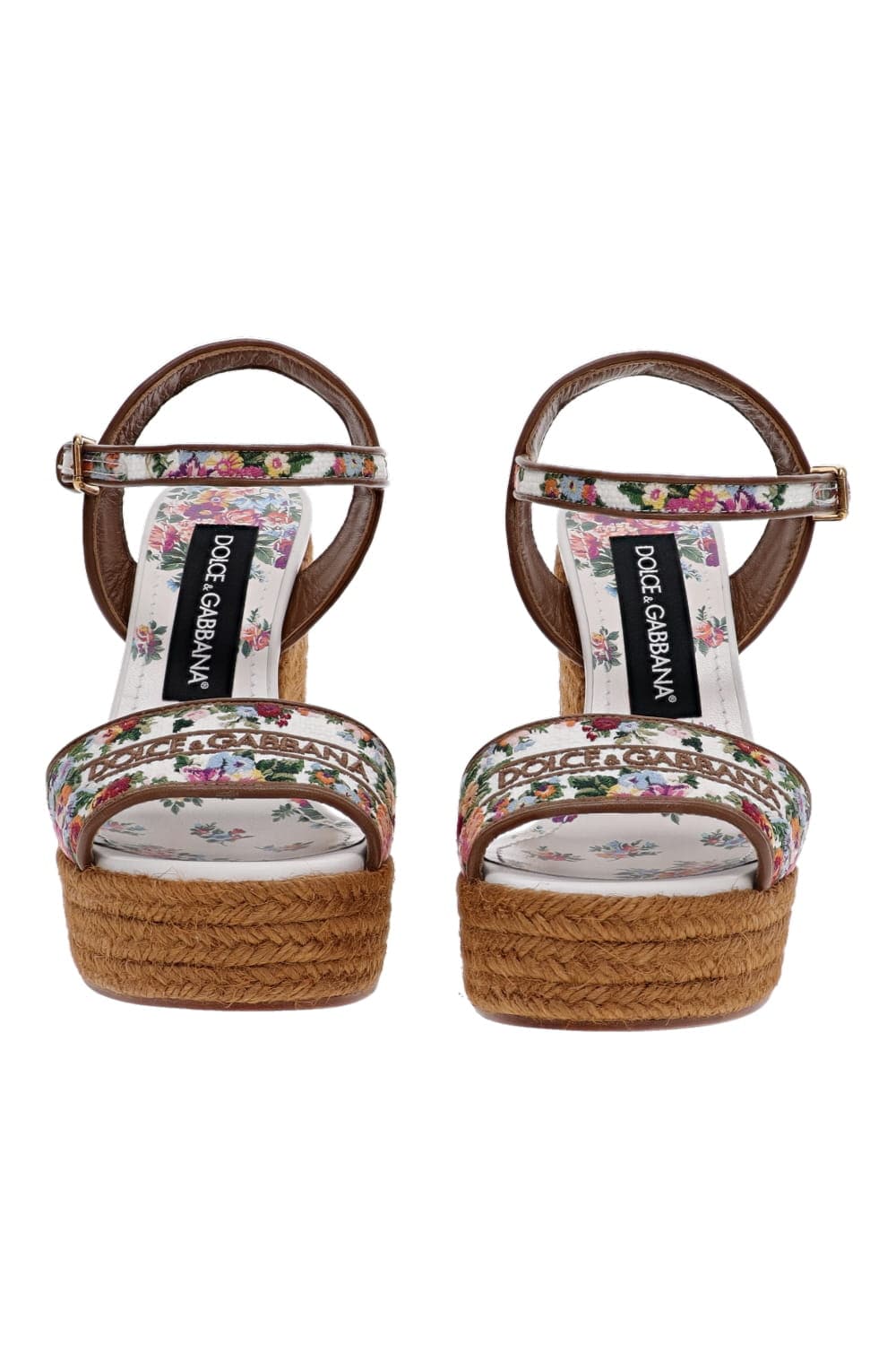 Dolce & Gabbana Floral Wedge Sandals White Multi Platform Espadrilles