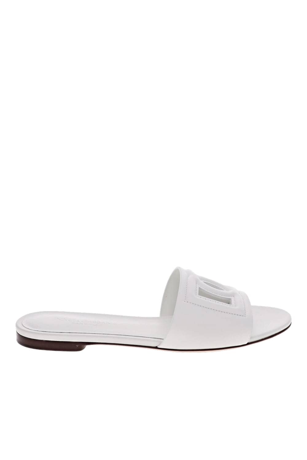 Dolce & Gabbana White Logo Leather Flat Slides
