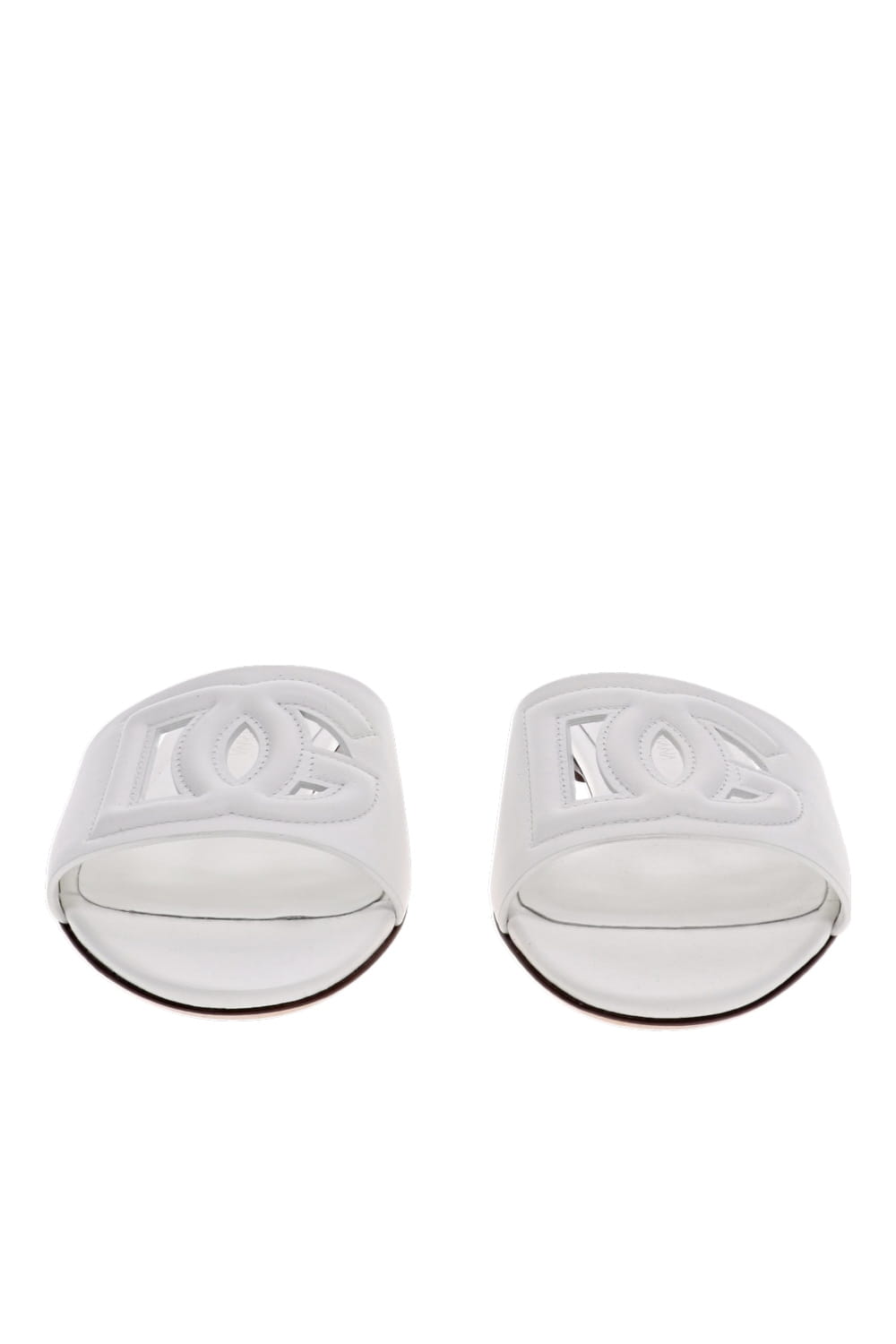 Dolce & Gabbana White Logo Leather Flat Slides