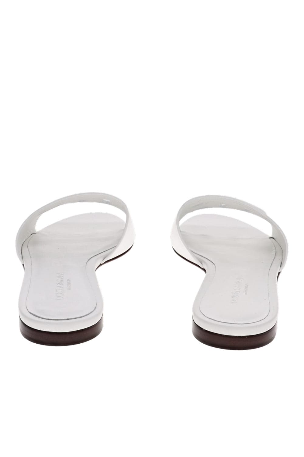 Dolce & Gabbana White Logo Leather Flat Slides