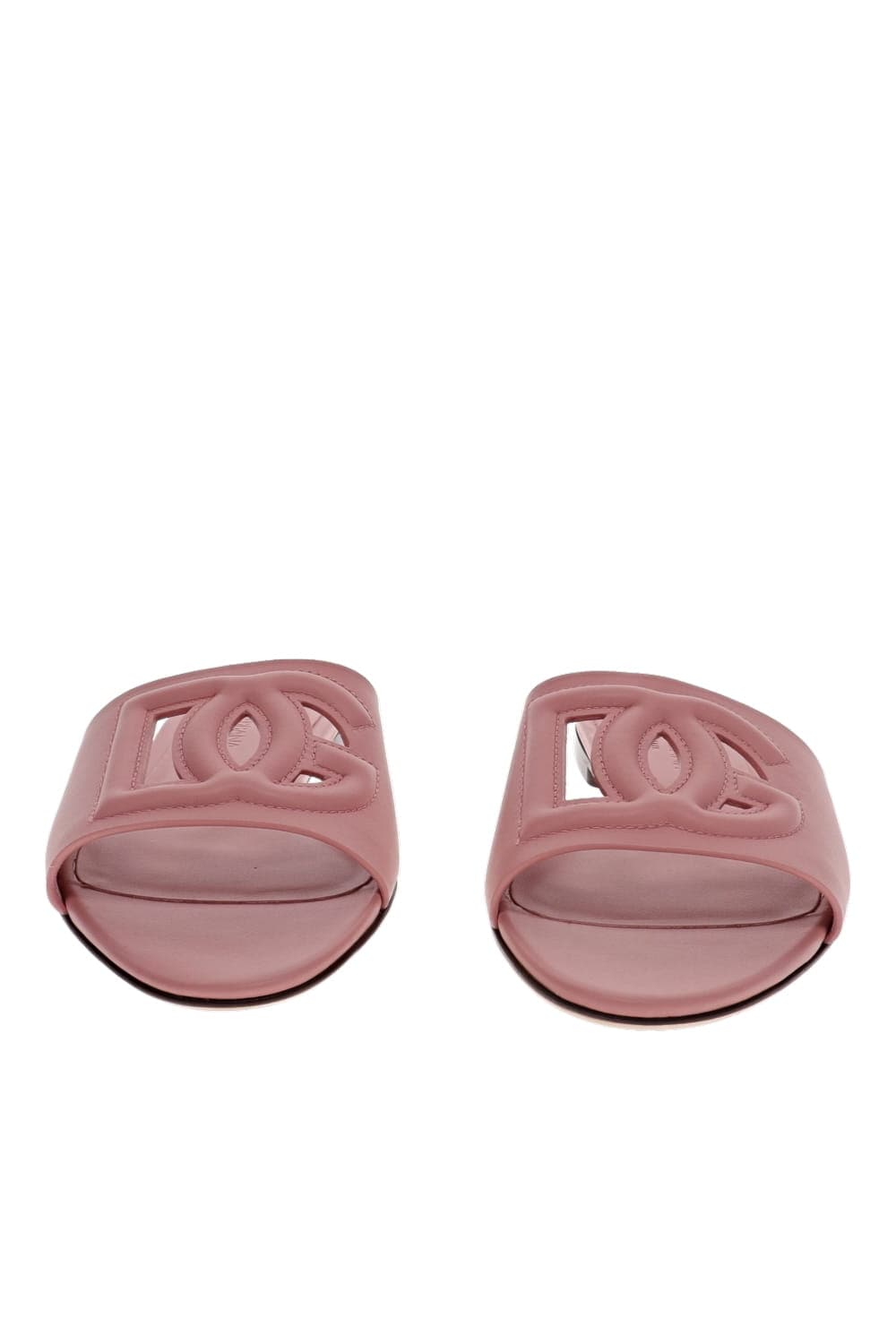 Dolce & Gabbana Logo Pink Leather Flat Slides