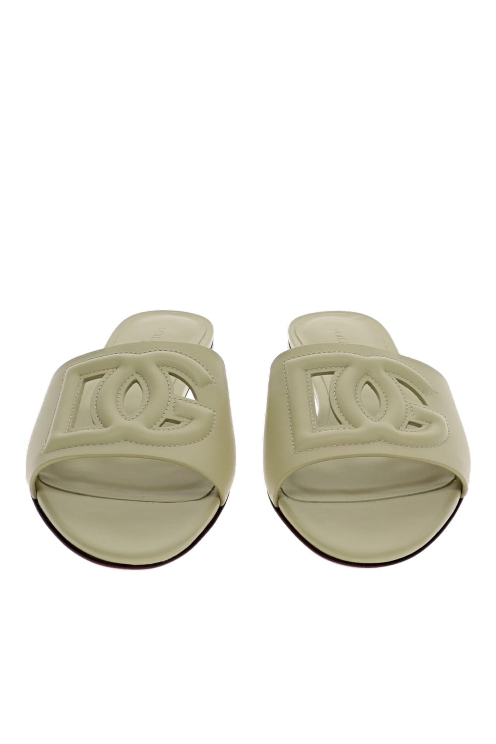 Dolce & Gabbana Sage Green Logo Leather Flat Slides