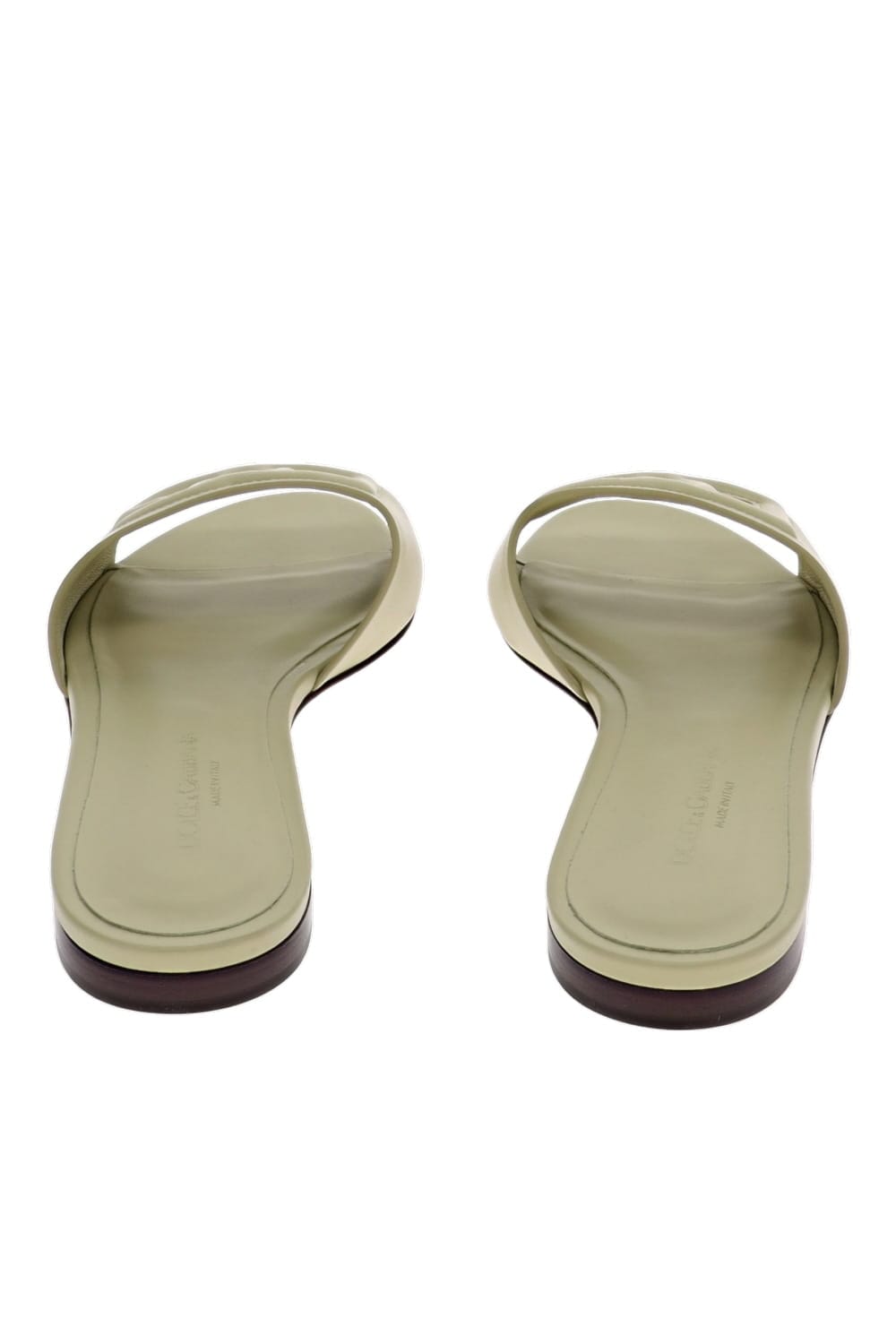 Dolce & Gabbana Sage Green Logo Leather Flat Slides