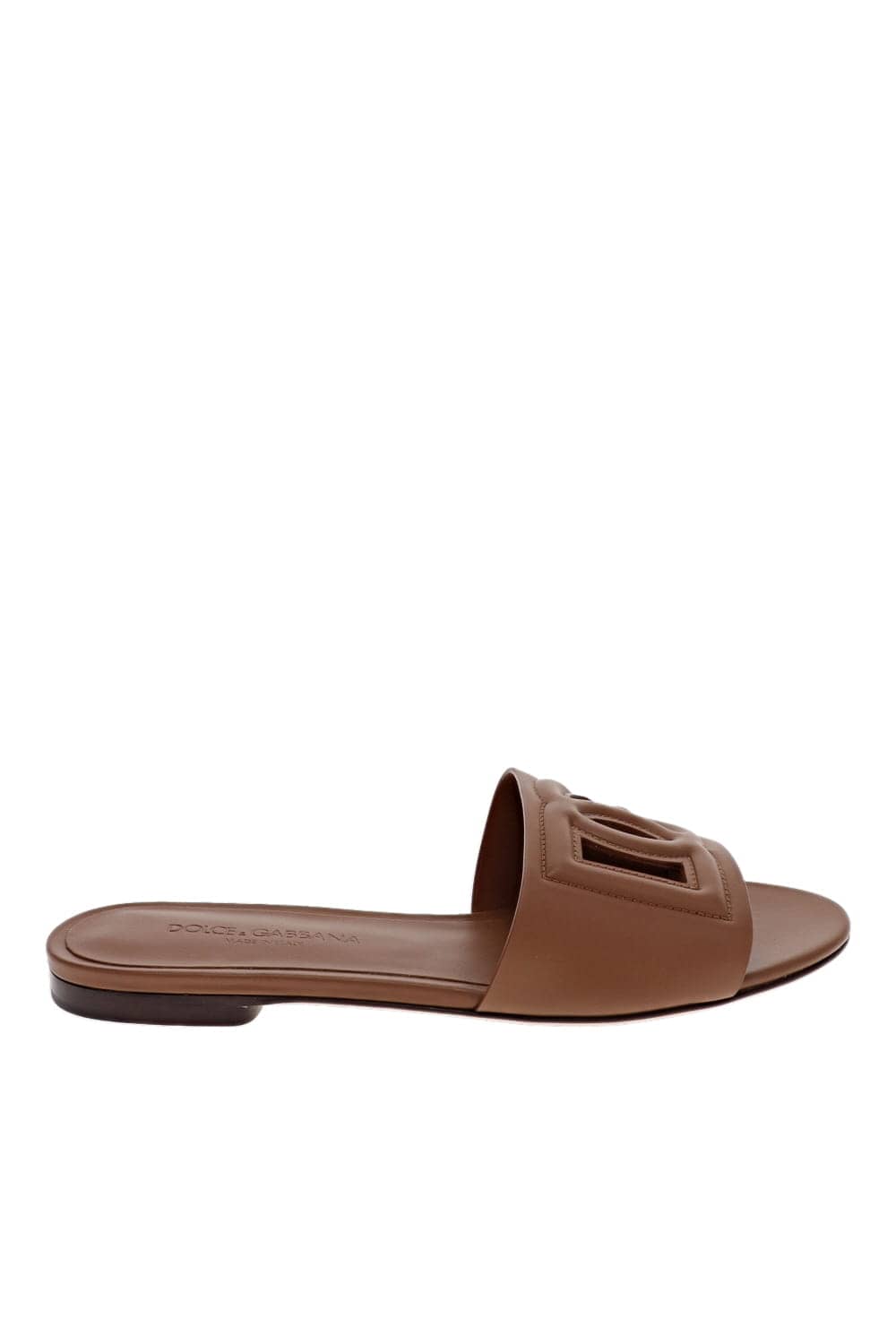Dolce & Gabbana Light Brown Leather Logo Flat Slides