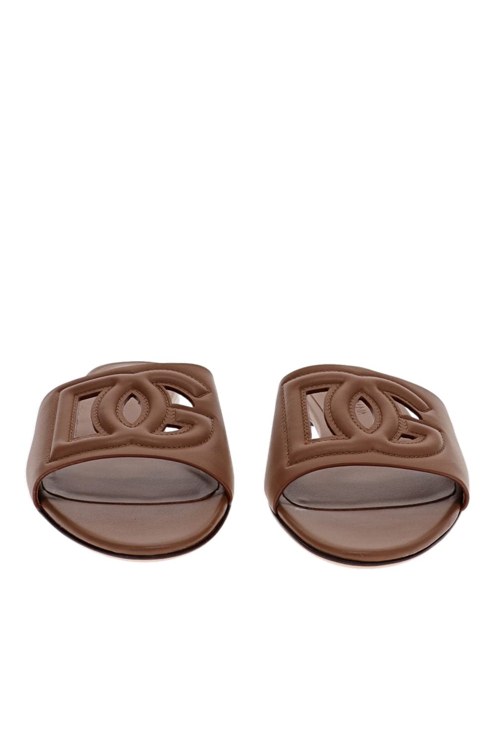 Dolce & Gabbana Light Brown Leather Logo Flat Slides