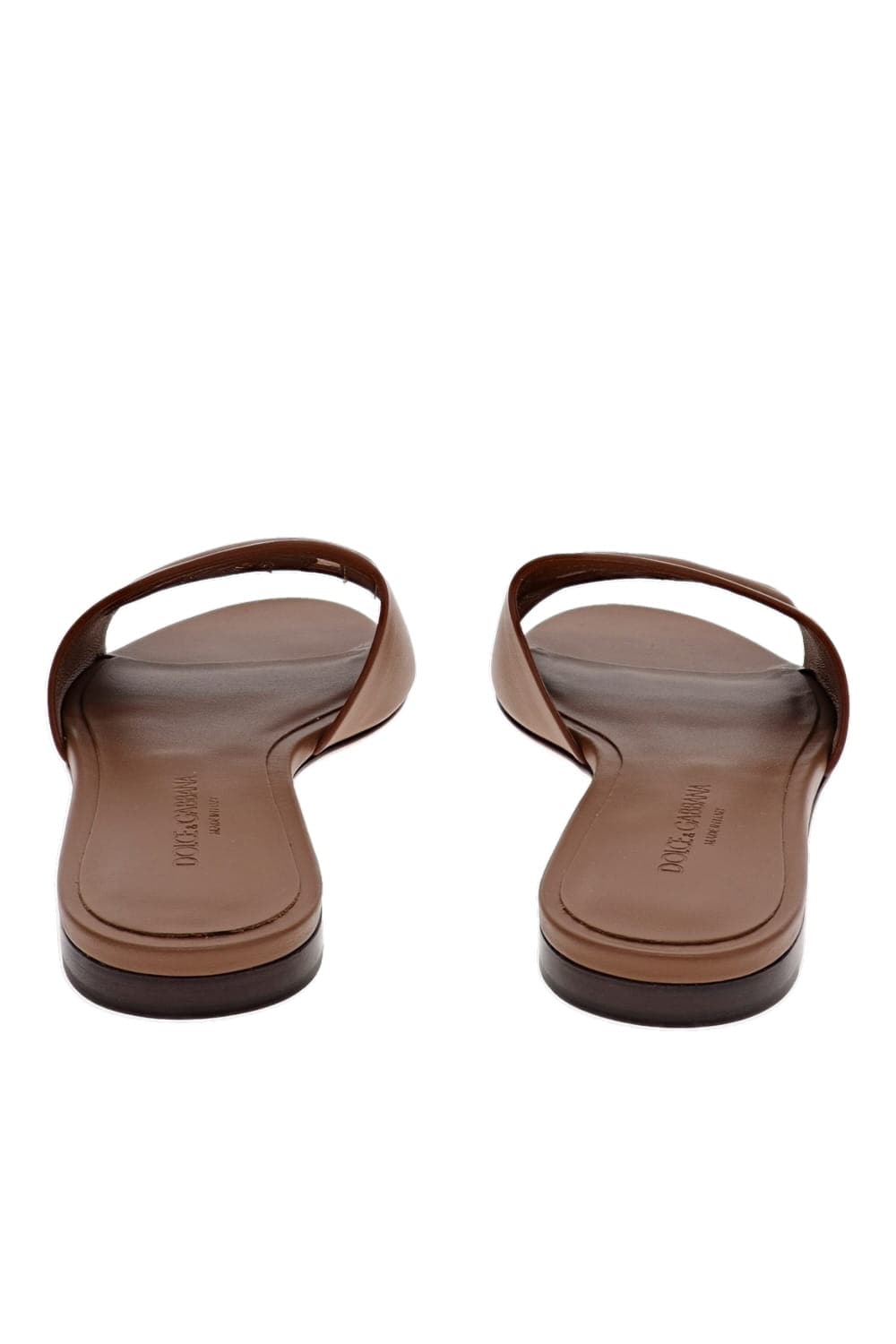 Dolce & Gabbana Light Brown Leather Logo Flat Slides