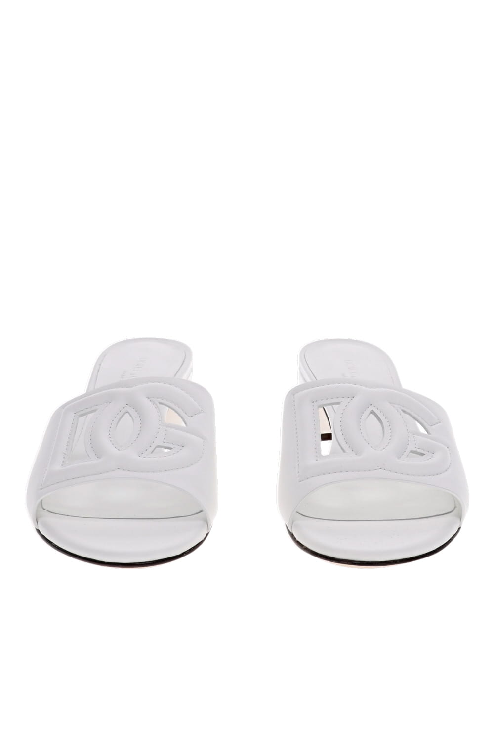 Dolce & Gabbana White Logo Leather Block Heel Slide Sandals