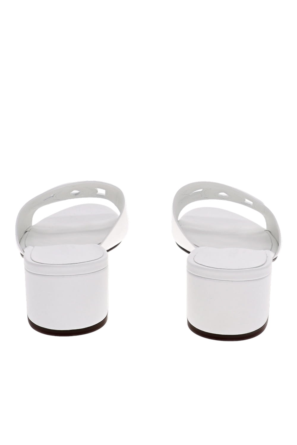 Dolce & Gabbana White Logo Leather Block Heel Slide Sandals