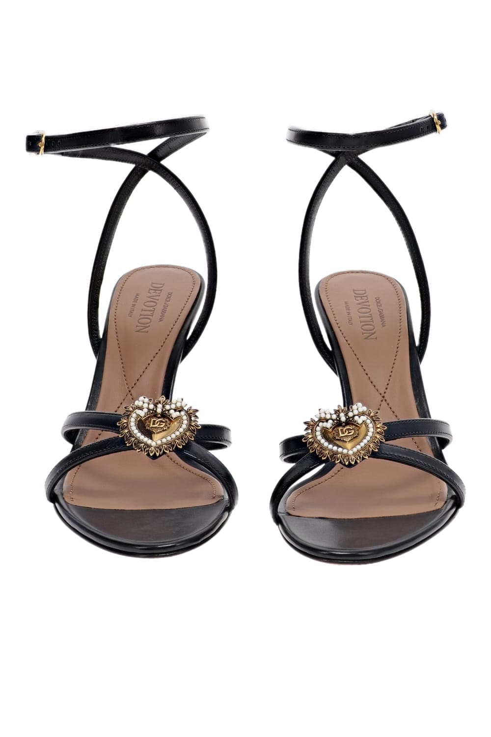 Dolce & Gabbana Devotion Heart Embellished Black Leather Sandal
