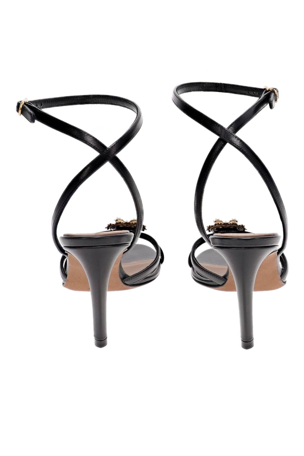 Dolce & Gabbana Devotion Heart Embellished Black Leather Sandal