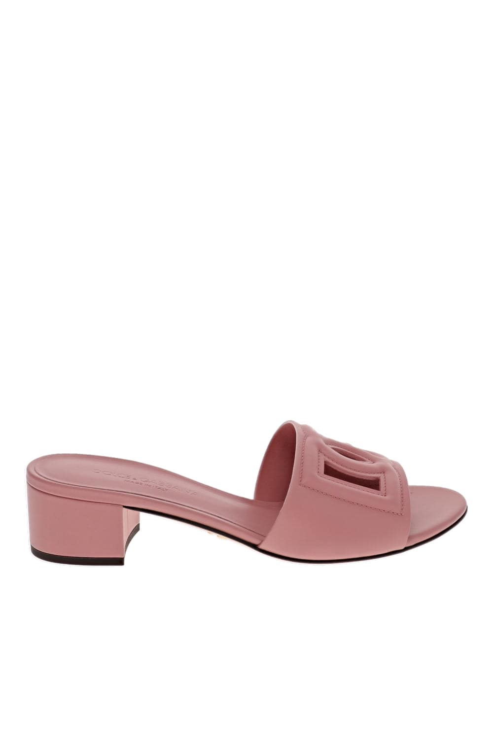 Dolce & Gabbana Logo Leather Pink Heeled Slide Sandals