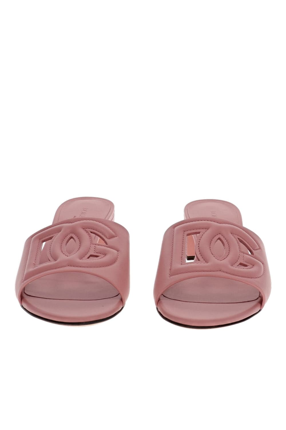 Dolce & Gabbana Logo Leather Pink Heeled Slide Sandals