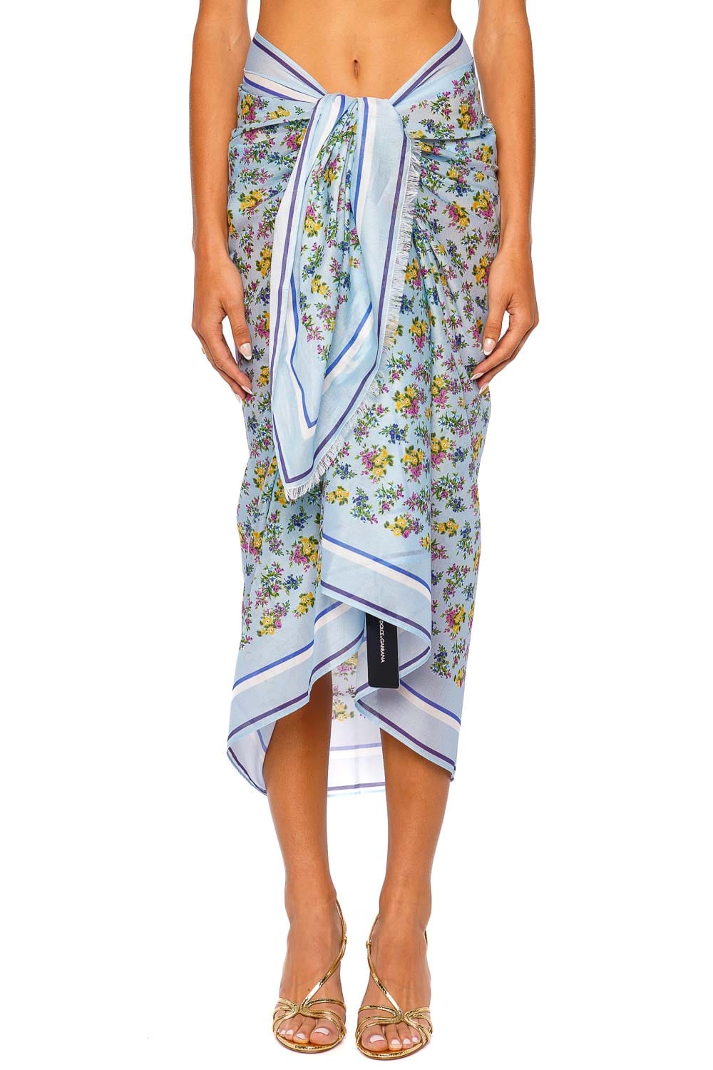 Dolce & Gabbana Floral Pareo Celeste Floral Tie Front Midi Skirt