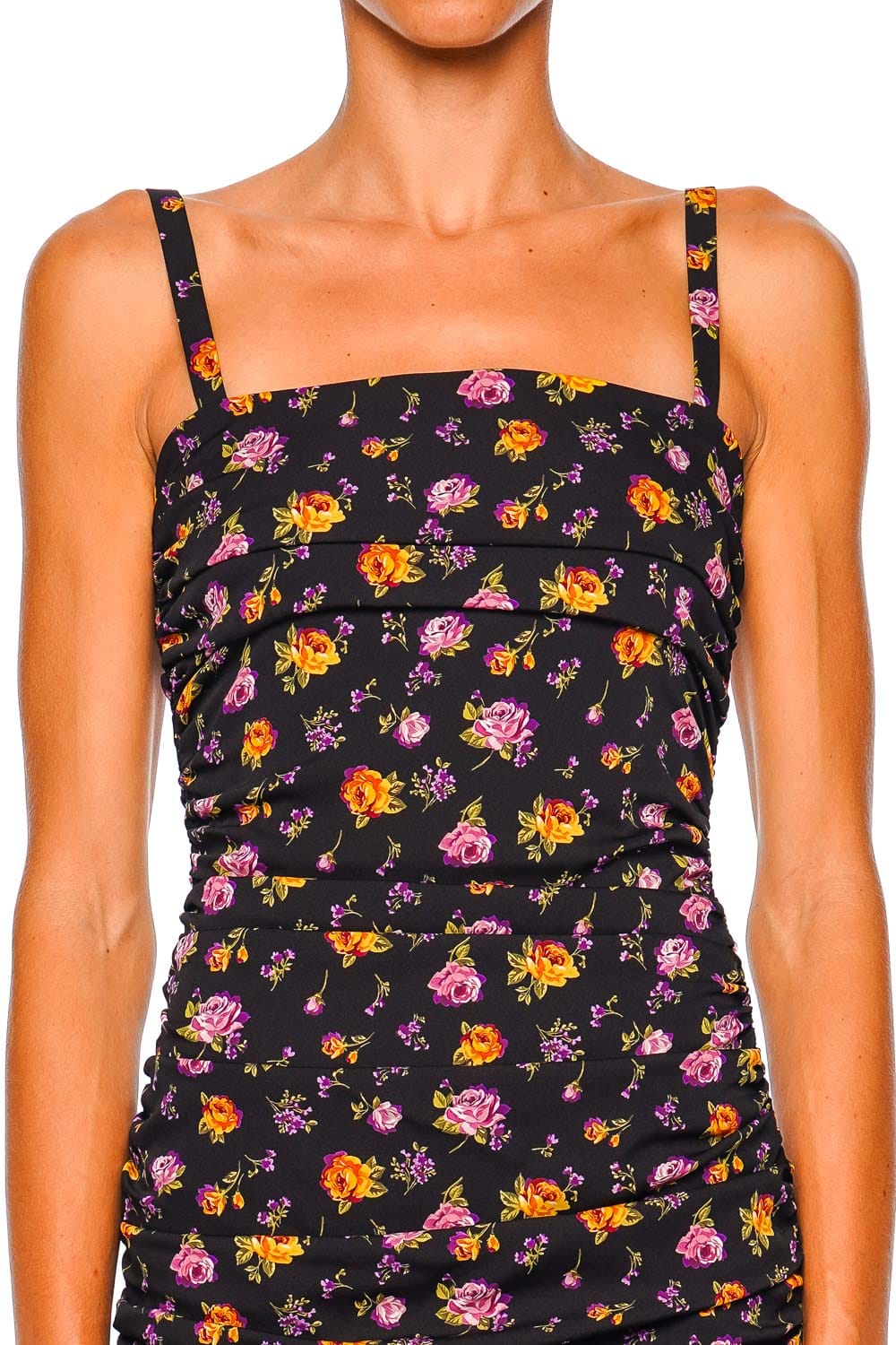 Dolce & Gabbana Black Roses Floral Mini Dress with Straps