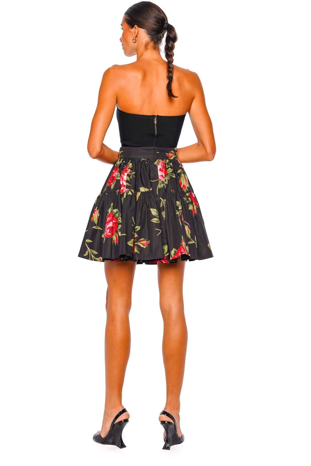 Dolce & Gabbana Black Rose Print Mini Skirt