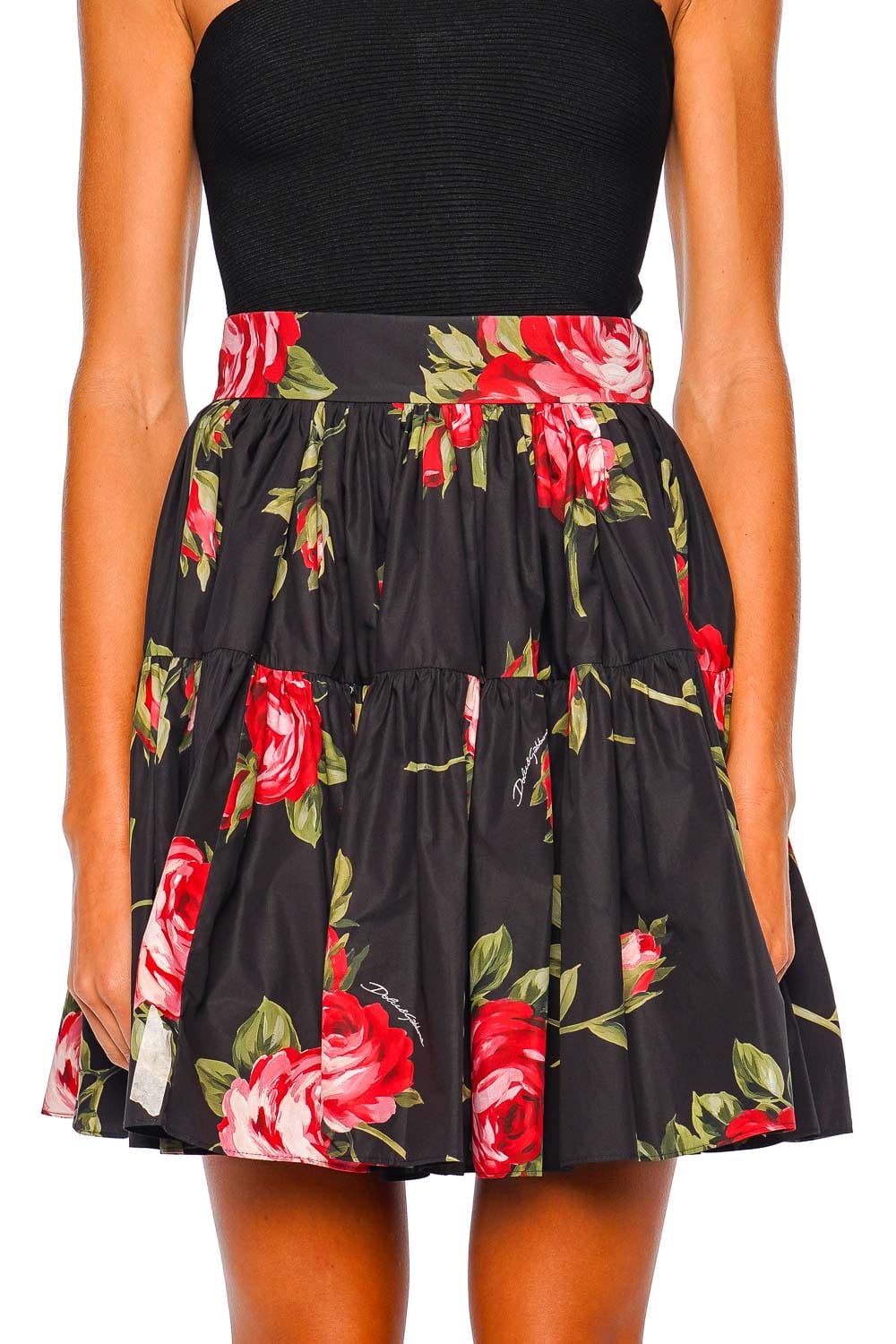 Dolce & Gabbana Black Rose Print Mini Skirt