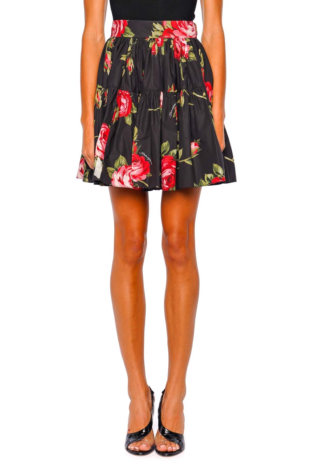 Dolce & Gabbana Black Rose Print Mini Skirt