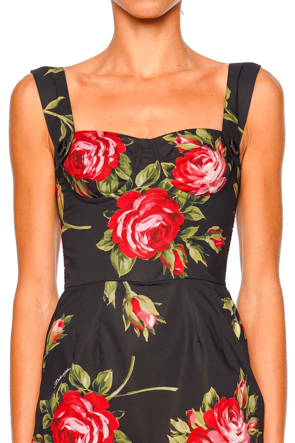 Dolce & Gabbana Black Rose Floral Mini Dress with Straps