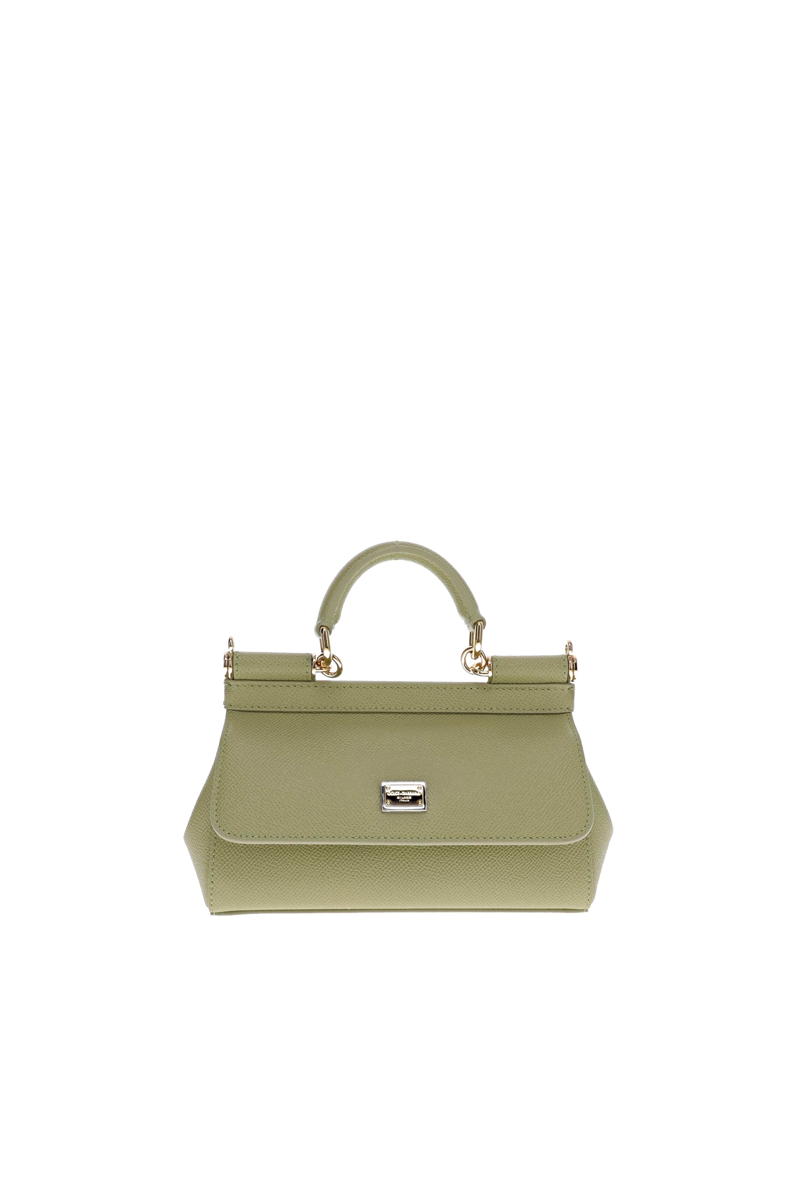 Dolce & Gabbana Mini Sicily Sage Green Leather Top Handle Bag