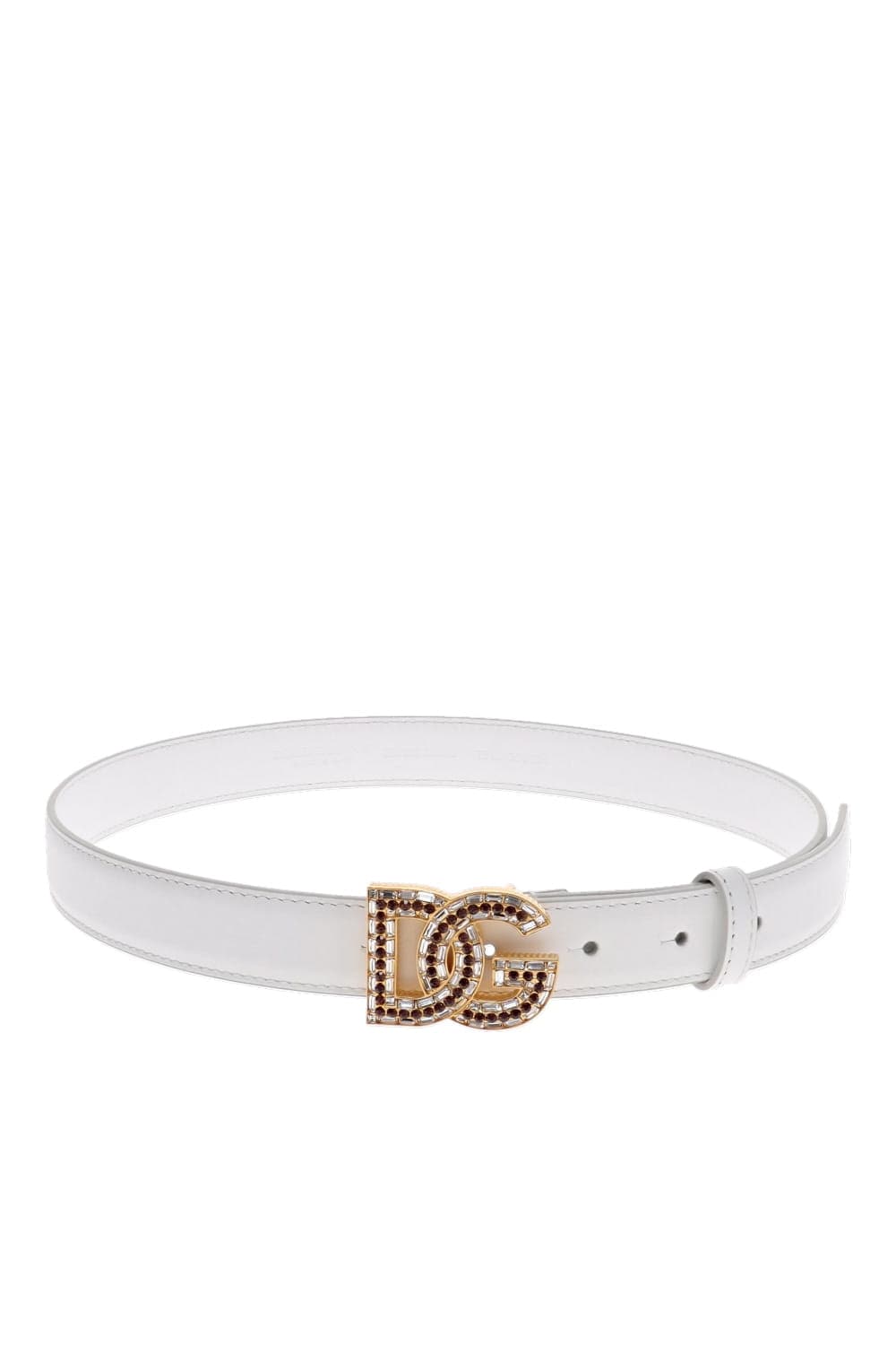 Dolce & Gabbana White Polished Calfskin Embellished Logo Belt