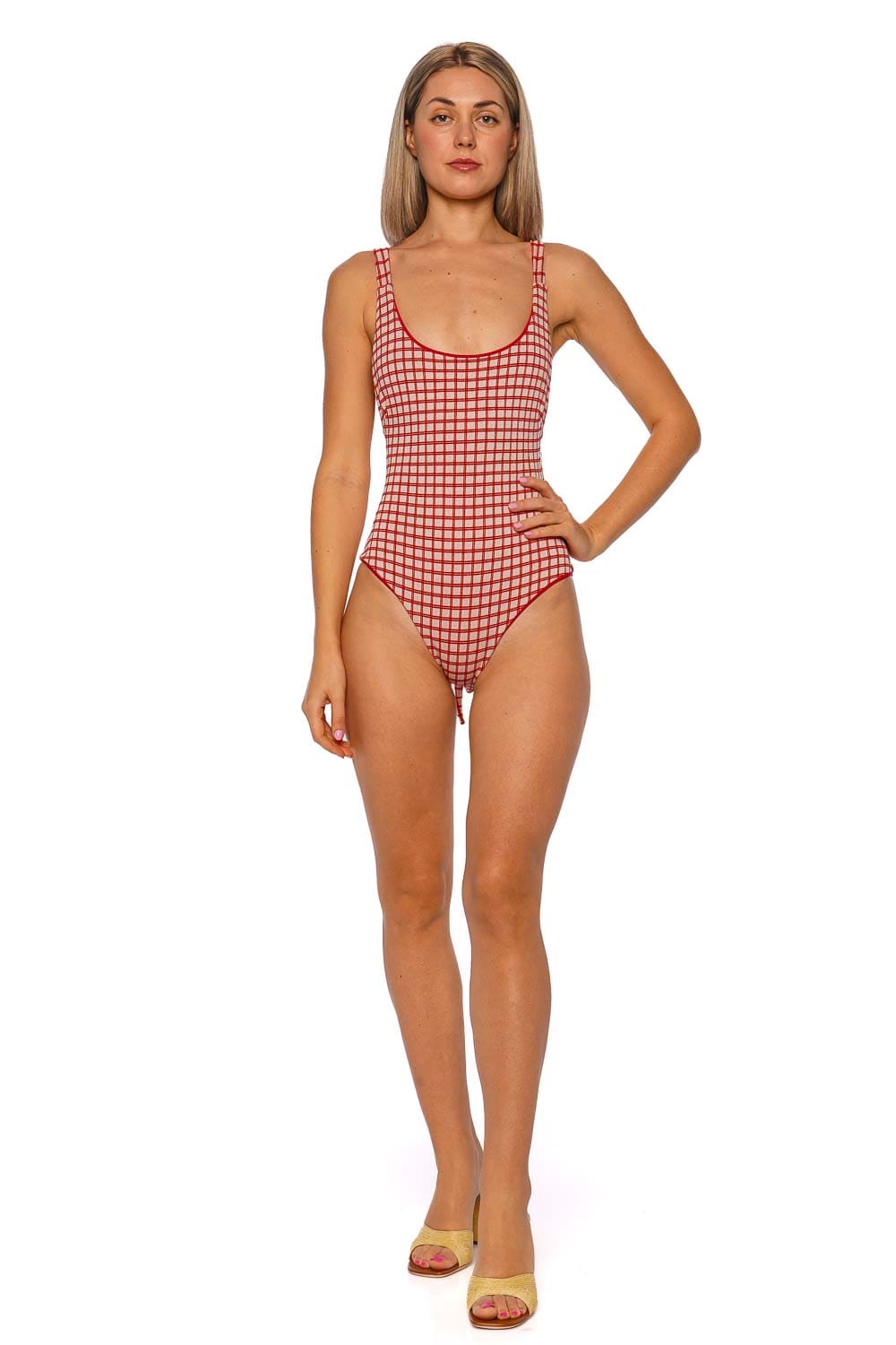 NAU Bikinis Red Check Gingham One Piece Swimsuit