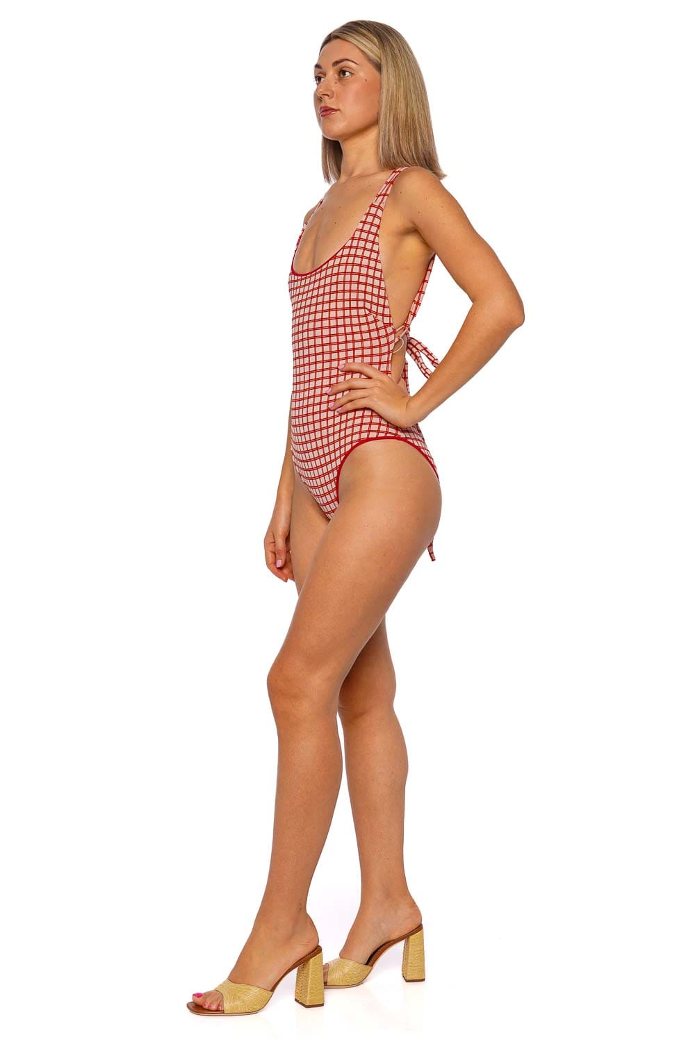 NAU Bikinis Red Check Gingham One Piece Swimsuit