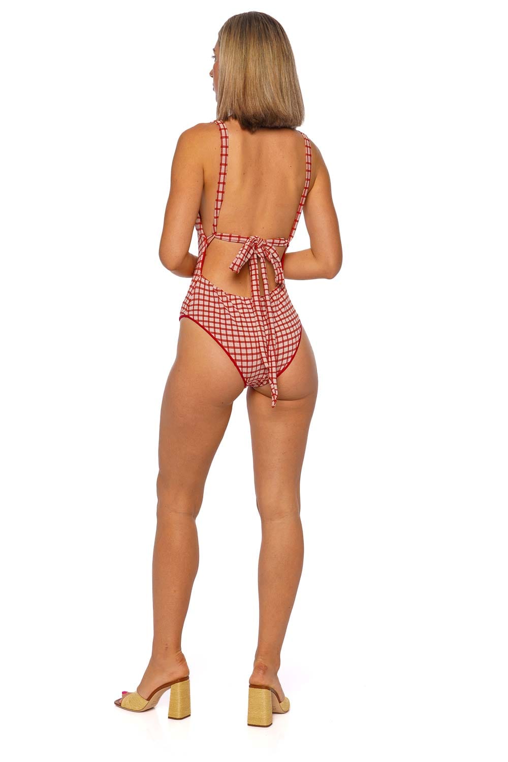 NAU Bikinis Red Check Gingham One Piece Swimsuit
