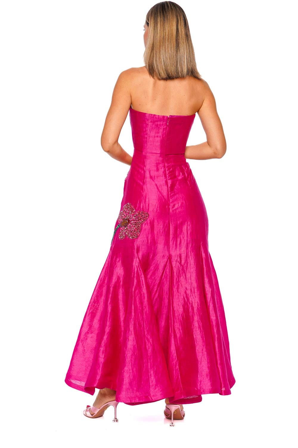 LA FUORI Orchid Hand Beaded Strapless Gown