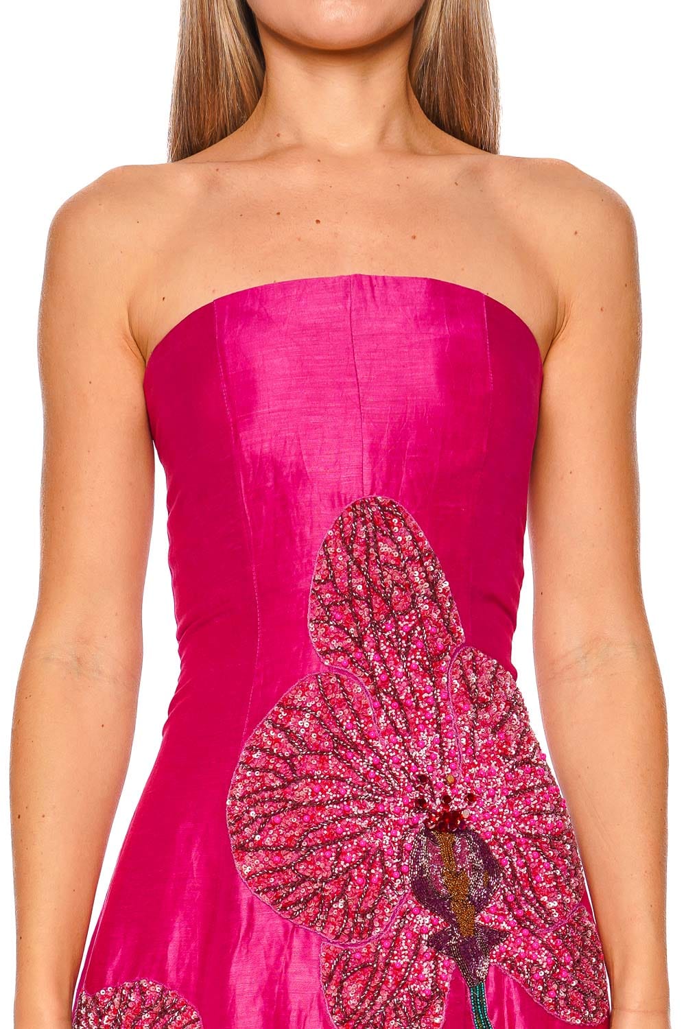 LA FUORI Orchid Hand Beaded Strapless Gown