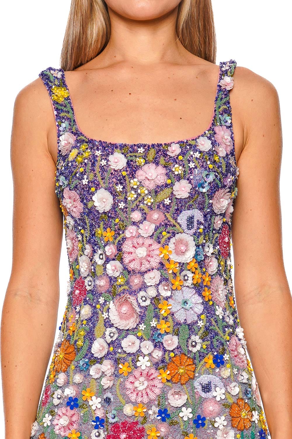 LA FUORI Gustav Klimt Garden Floral Beaded Mini Dress