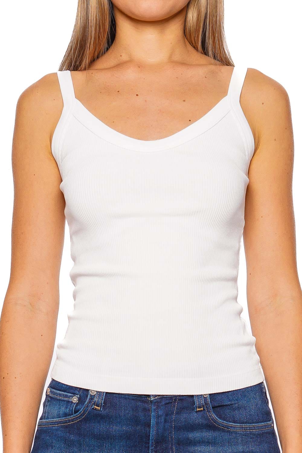 AGOLDE Jordan White Ribbed Tank Top