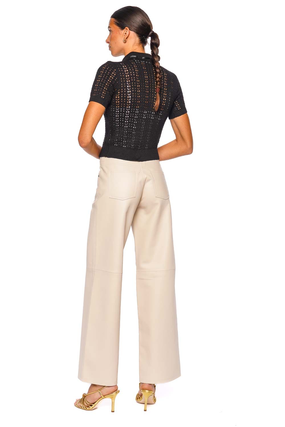 Ninette Black Short Sleeve Ribbon Knit Top