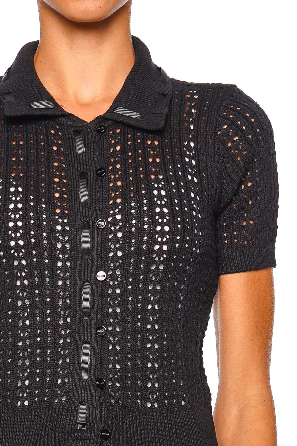 Ninette Black Short Sleeve Ribbon Knit Top